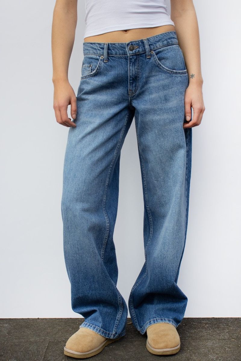 Pantaloni denim drepți, fără elastic, simpli, cu talie medie, pentru femei_voghion.com