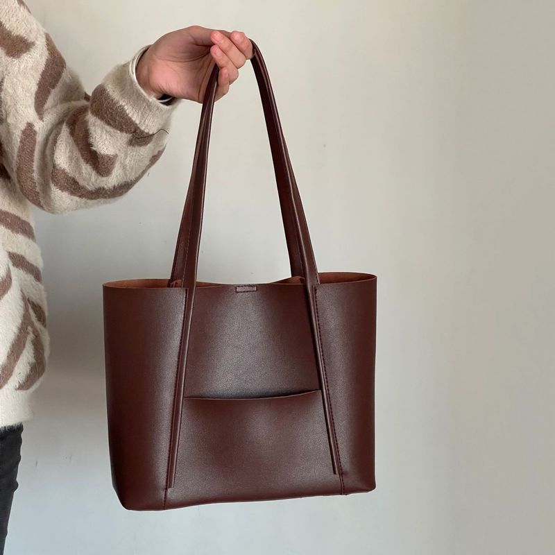 Borsa a secchiello grande capacità da donna, borsa a secchiello semplice e alla moda, borsa a secchiello casual con tracolla superiore_voghion.com