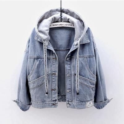 Abbigliamento donna Giacca in denim e velluto con cappuccio, calda giacca in pelle di agnello, spesso cappotto corto in cotone_voghion.com