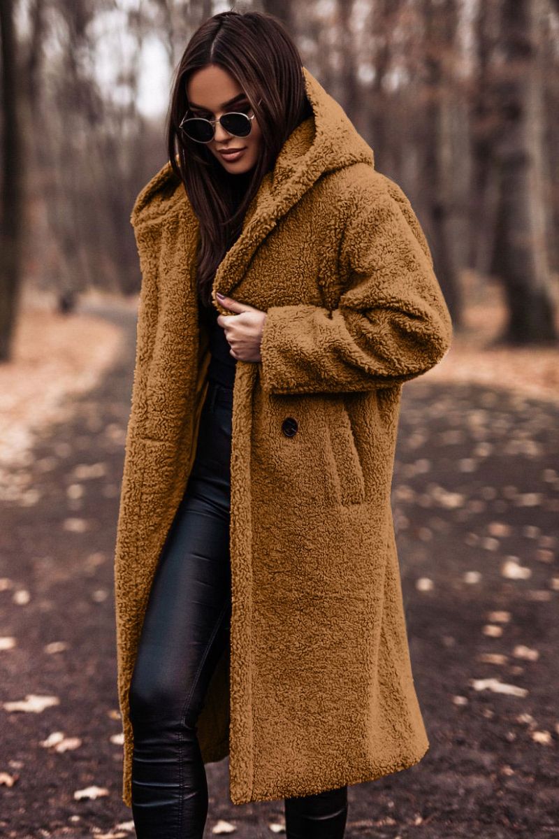 ​​Eleganter Trenchcoat aus Wollmischung mit langen Ärmeln für Damen – Übergroße Passform, zweireihig, vielseitige Farben für Herbst- und Wintermode​​_voghion.com