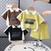 Kinderkleidung Sommeranzug Modischer Buchstabenknopf Farblich passender Kurzarm-Zweiteiler für Jungen und Babys_voghion.com