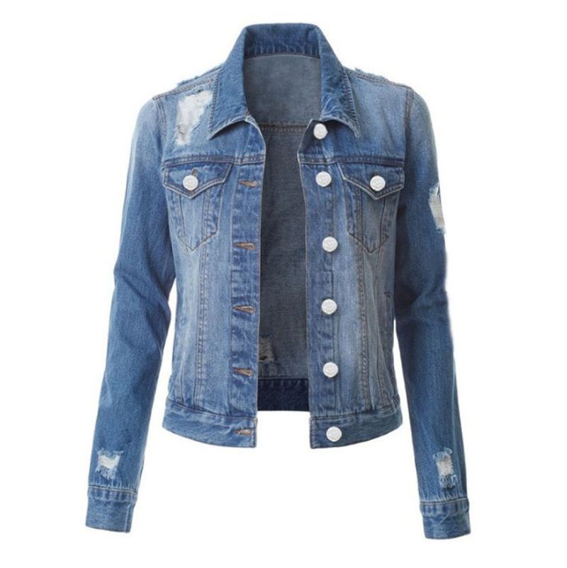 Damski top z przetartego denimu o dopasowanym kroju_voghion.com