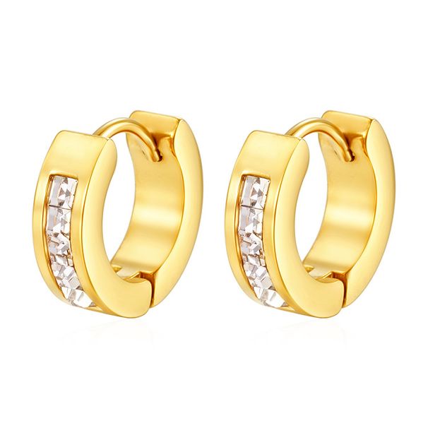 Boucles d'oreilles rondes en acier inoxydable incrustées de zircon, style européen et américain, pour femmes, tendance, polyvalentes, plates, fabriquées à la main._voghion.com