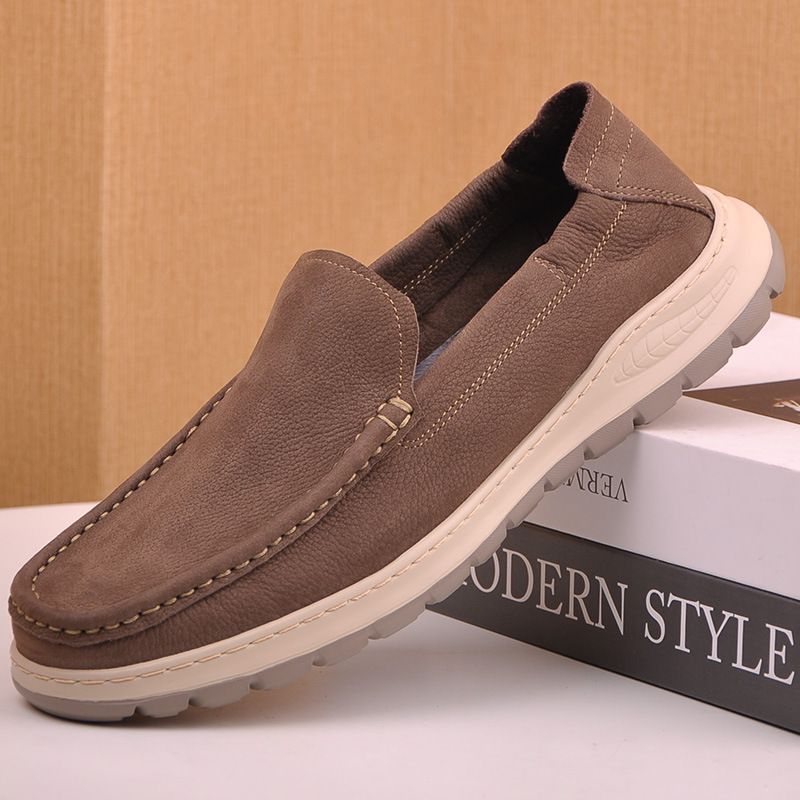 Voyage Voyage New Oil Wax Matte Soft Top Layer Cowhide Lace-up Lightweight Casual Comfortable Slip-on Driving Loafers Men's Leather_voghion.com