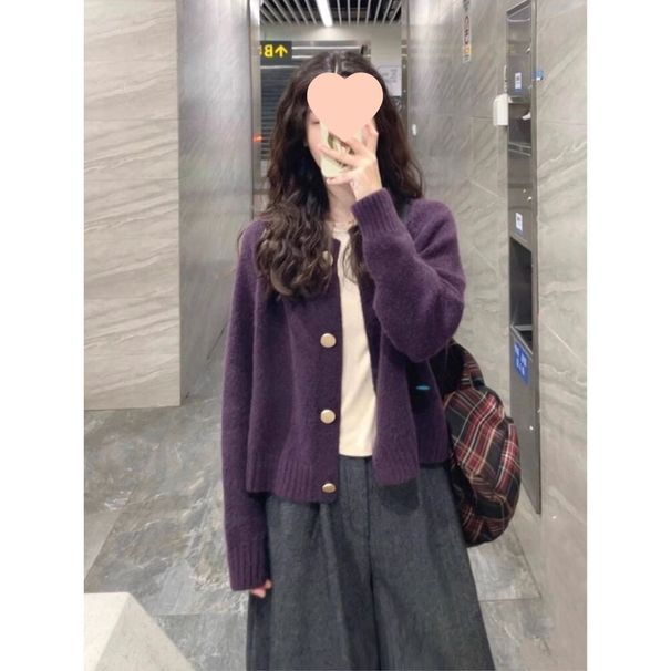 Cappotto in pile di procione color uva viola da donna, stile casual e casual per primavera e autunno, morbido capospalla lavorato a maglia_voghion.com