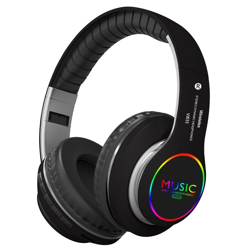 VJ033 Multifunktiouns-Upgrade Bluetooth 5.0 Headset Stereo Kabellos LED Mikrofon FM Radio Headset (Schwaarz)_voghion.com