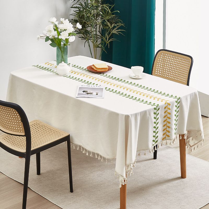 Modern Embroidered Tablecloth – Willow Leaf Pattern Poly-Cotton Fabric – Waterproof & Slip-Resistant For Dining & Coffee Tables (Multiple Sizes)​_voghion.com