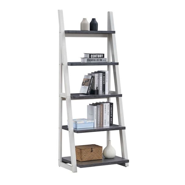 5-Tier Shelves,Bookshelf, Storage Rack, Bookcase With Rubber Wood Frame, Ladder Shelf For Living Room, Home Office, Kitchen, Bedroom, Apartment_voghion.com