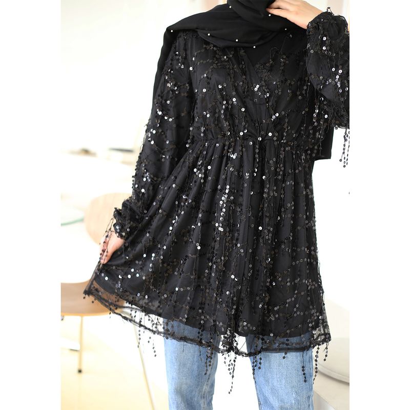 Women's Clothing High end Sequined Tassel Fashion Muslim Large Size Women's Tops 2243_voghion.com