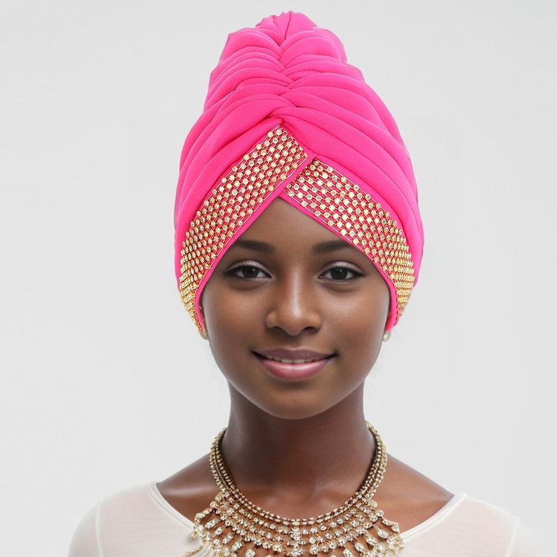 New Forehead Full Diamond Pleated African Ethnic Characteristics Baotou Hat Turban Hat_voghion.com