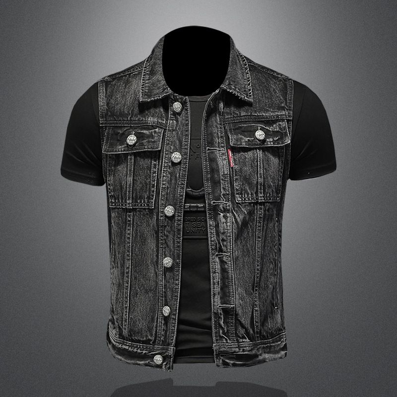 Abbigliamento da uomo Gilet di jeans vintage per uomo Gilet senza maniche a canotta di jeans casual taglie forti_voghion.com