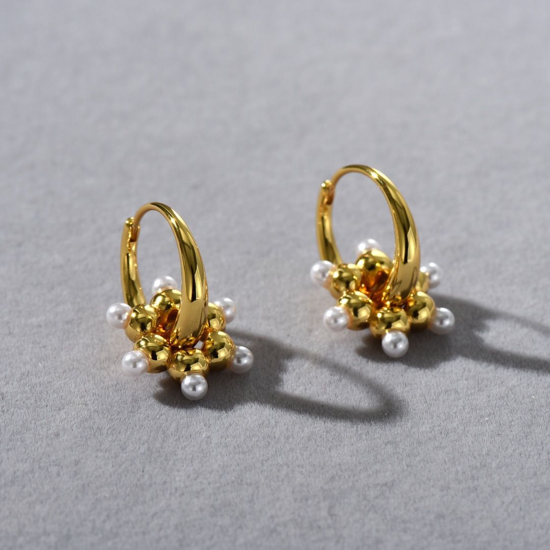 Women's Jewelry Elegant Light Luxury Gold Plated Beaded Hoop Earrings Geometric Design Hypoallergenic Gift For Her Personality Temperament Simple_voghion.com