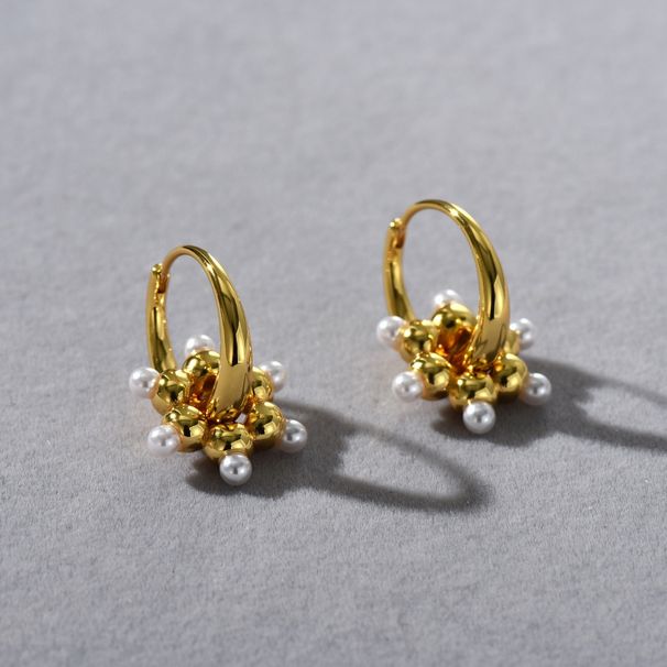 Women's Jewelry Elegant Light Luxury Gold Plated Beaded Hoop Earrings Geometric Design Hypoallergenic Gift For Her Personality Temperament Simple_voghion.com