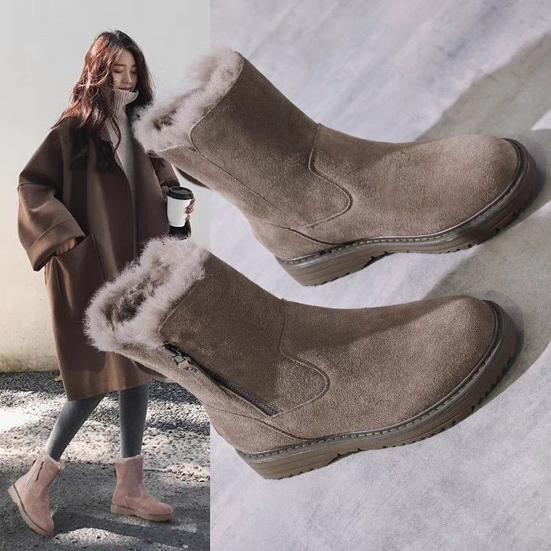 2024 neue Schneestiefel, mittelhohe, dicke, warme Baumwollschuhe aus Plüsch, vielseitige Damenschuhe_voghion.com