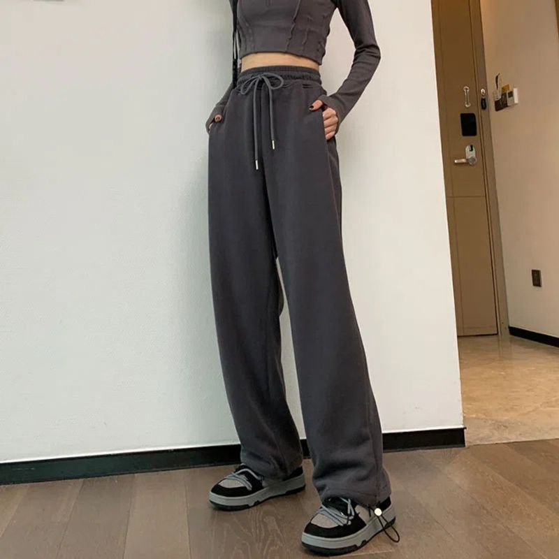 557 # Grey sports pants, sweatpants, autumn casual wide leg student Korean version, loose fit, slimming, ankle binding_voghion.com