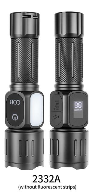 Torcia COB laser bianco con display digitale da 500 m, ricaricabile tramite USB-C, barra luminosa laterale e raggio zoomabile per uso tattico all'aperto_voghion.com