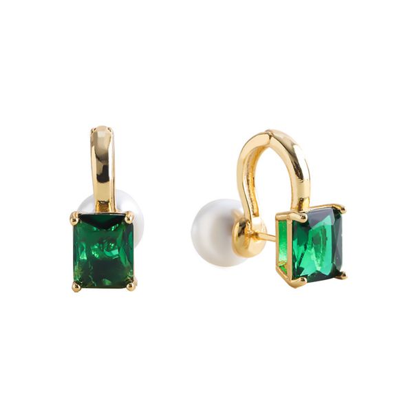 Women's earrings fashion popular emerald square pearl earrings for women French retro niche high-end non-fading earrings_voghion.com