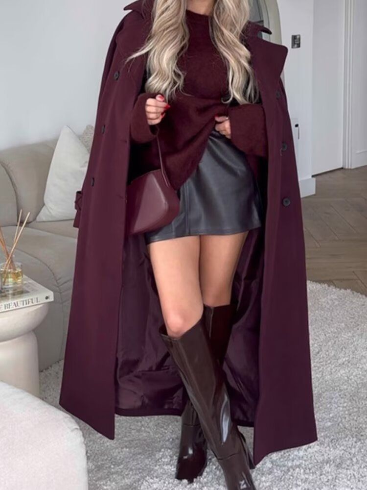 Women's Clothing Elegant & Versatile Wool Blend Peacoat With Notched Collar – Street Chic Winter Coat For Women (Black, Deep Red)_voghion.com