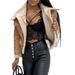 Women's PU Leather Bomber Jacket With Faux Shearling Collar Zip-Up Biker Style Coat Short Cropped Jacket For Fall/Winter Streetwear Outerwear _voghion.com
