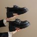 Loafer mit mittlerem Absatz, Damenschuhe mit dickem Absatz, vielseitiges, kleines Fußbett, schwarzes Leder_voghion.com
