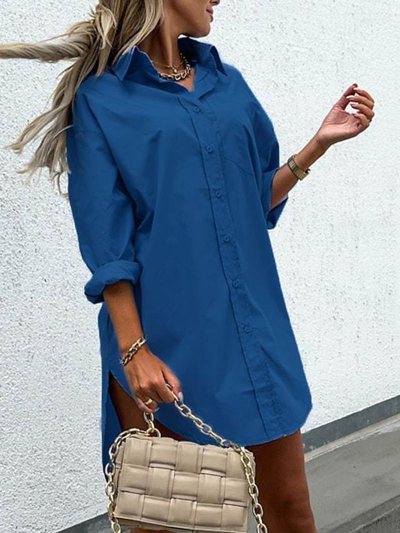 Women's Cotton Buttoned Mid-Length Long Sleeve Loose Shirt_voghion.com