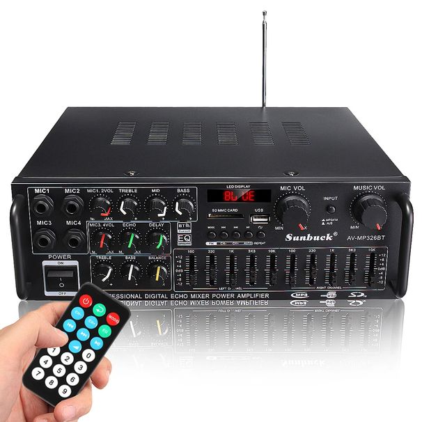 SUNBUCK bluetooth Channel 4000W Audio Power HiFi Amplifier 326BT 12V/220V AV Amp Speaker with Remote Control for Car Home_voghion.com