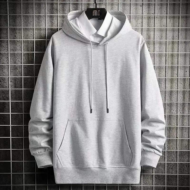 Autumn and winter hooded fleece solid color hoodie set, men's drawstring long pants, adolescent student plus two pieces,_voghion.com