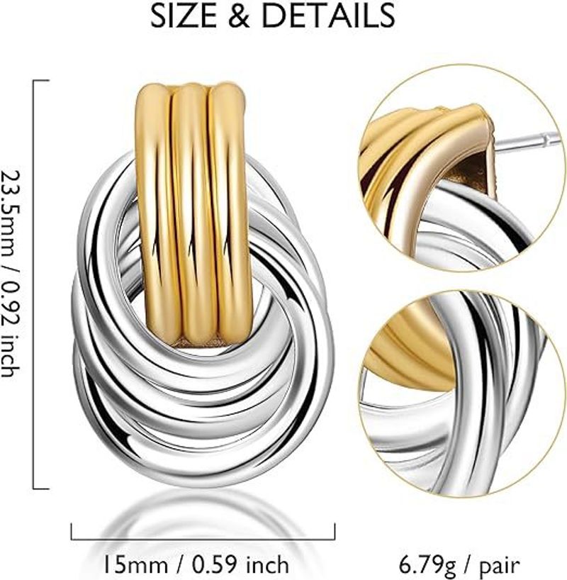 Women's Jewelry Exaggerated Double Knot Earrings Personality Copper Plated Real Gold Earrings Niche High End Light Luxury Temperament Earrings_voghion.com