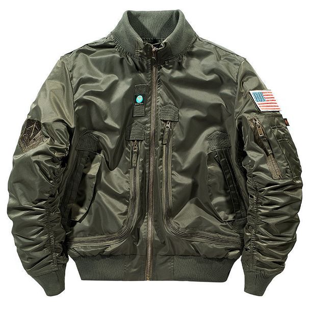 Men's Flight Jacket - Oversized Tactical Bomber Jacket With Stand Collar Embroidered Baseball Style Waterproof & Windproof (Khaki, Black, Army Green)_voghion.com