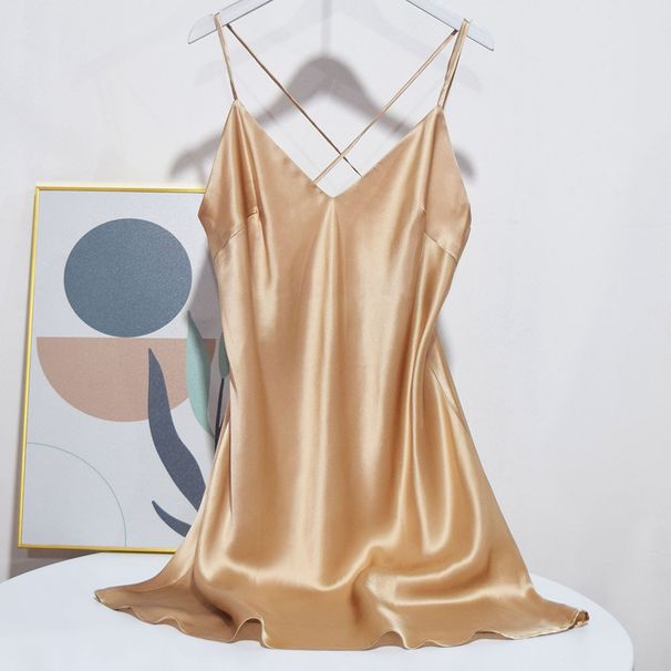 Camicia da notte in seta taglie forti 4XL con gonna a bretelle, camicia da notte in seta di gelso, da donna, con schiena bellissima, pigiama sexy, due pezzi, stile Ins_voghion.com