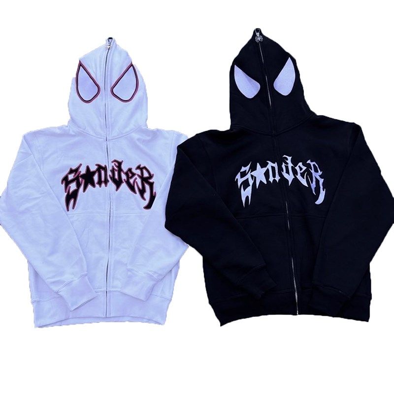 Dark Spider Print Hoodie Pullover Sweatshirt High Street Retro Loose Hip Hop Punk Kpop Dance Winter Clothes Long Sleeve_voghion.com