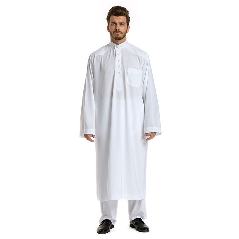 Man's clothing Standing collar robe men's solid color long sleeve robe set two sets_voghion.com