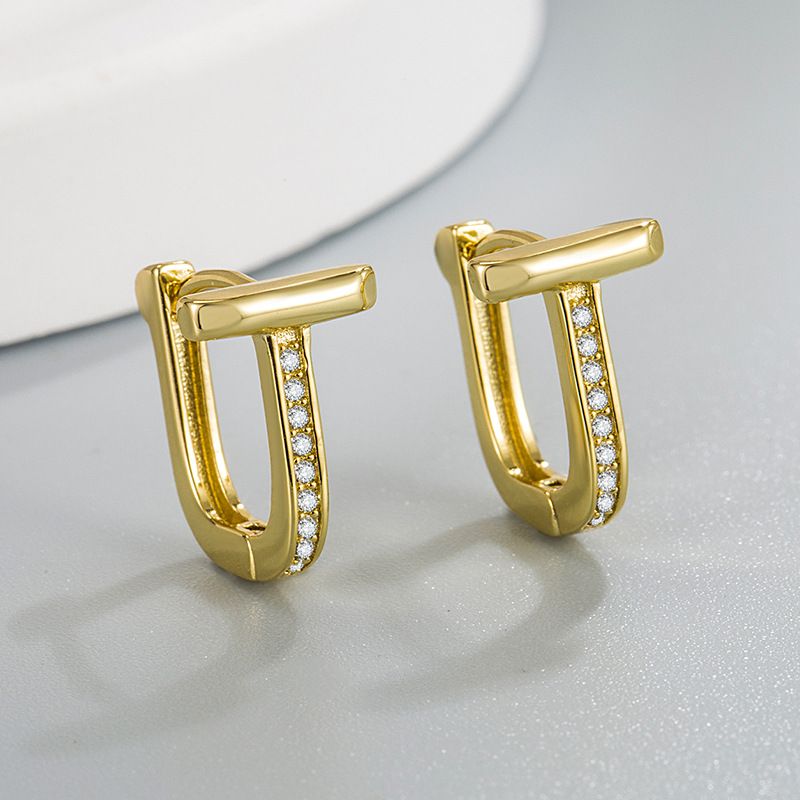 Temperament earrings T shaped diamond gold earrings_voghion.com
