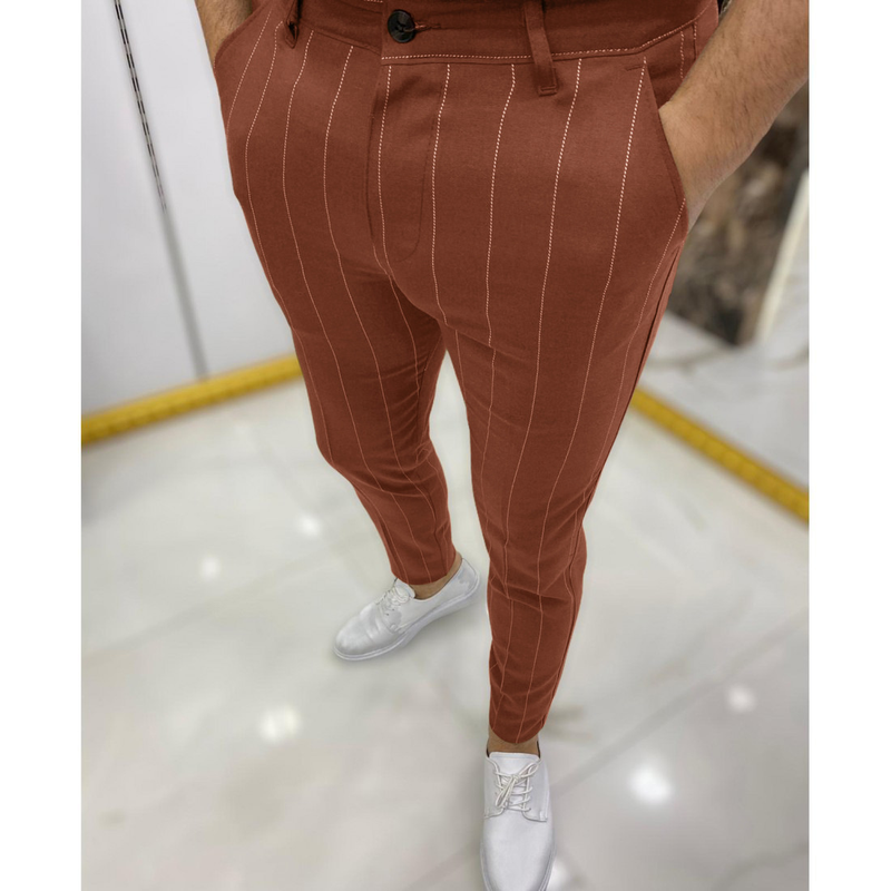 Herrenbekleidung Herrenhose mit gepunkteter Linie und Streifenmuster, lässiges Bein_voghion.com