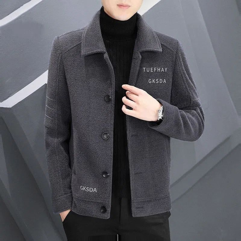 Neuer Mantel für Herbst und Winter, kurzer Wollmantel, dicke Herrenjacke, Oberteil, lässige Windjacke_voghion.com