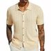 Men's Casual Top Summer Cool Knitted Shirt Short Sleeved Lapel Solid Color Hollow Breathable Men's Clothing_voghion.com
