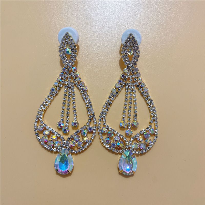 Fashionable with exaggerated personality, AB colored diamond ea, shiny and full of diamonds, sexy water droplet_voghion.com