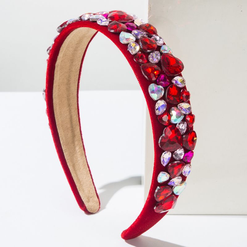 Cerchietti per capelli New Baroque con bordi larghi, cuori colorati, cerchietti con punta da trapano completa, dolci e versatili, capelli da banchetto di alta qualità_voghion.com