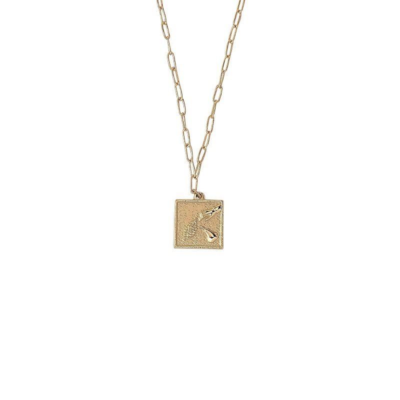 Modieuze retro blok vergulde titanium stalen ketting met hangend label in reliëf, cool en niche design gevoel_voghion.com