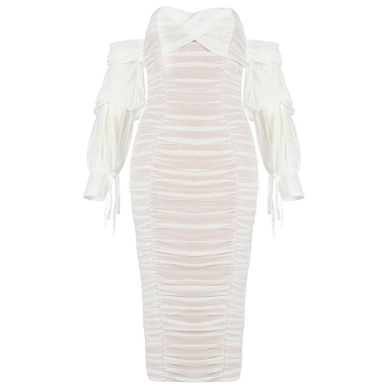 women's  bandage simple sexy tube top mesh splicing raglan sleeve slim dress_voghion.com