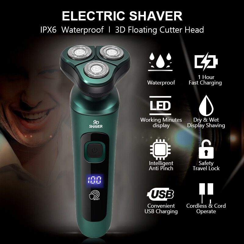 Mens Electric Shaver Razor Wet/Dry Rechargeable Rotary Cordless USB Charging UK_voghion.com