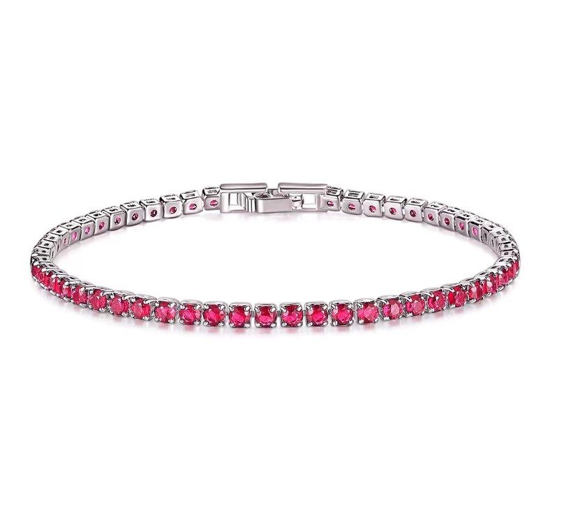 Skinnende rund kobberindlæg zirkon tennisarmbånd_voghion.com