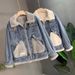 Giacca in denim da donna in pelliccia sintetica – Foderata in pile invernale, oversize ed elegante, calda e comoda (bianco/grigio, S-L)_voghion.com