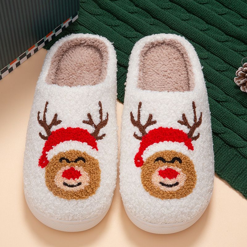 Christmas series home slippers indoor soft bottom silent warm plus warm autumn and winter couple slippers_voghion.com