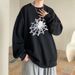 Loose Men's Spider Web Print Jumper (shoulder Pleated Design) Long Sleeve Casual Patterned Sweatshirt Boyfriend Style Gift_voghion.com