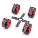Manette e cavigliere in pelle e pelliccia - Set bondage rosso/nero con ritenuta incrociata_voghion.com