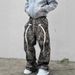 nokometa American High Street Camouflage Printed Alphabet Casual Pants, Trendy Brand Street Loose Drawstring Straight-leg Pants, The Same For Men And_voghion.com