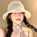 Kapelusz typu bucket z pustym paskiem, damski, letni, cienki, oddychający, mały kapelusz typu bucket, z filtrem przeciwsłonecznym i tkanym kapeluszem przeciwsłonecznym_voghion.com