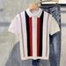 Herrkläder Casual personlighet färgmatchning vertikal randig pikétröja herr sommar kortärmad mode retro smal krage T-shirt herr toppar_voghion.com