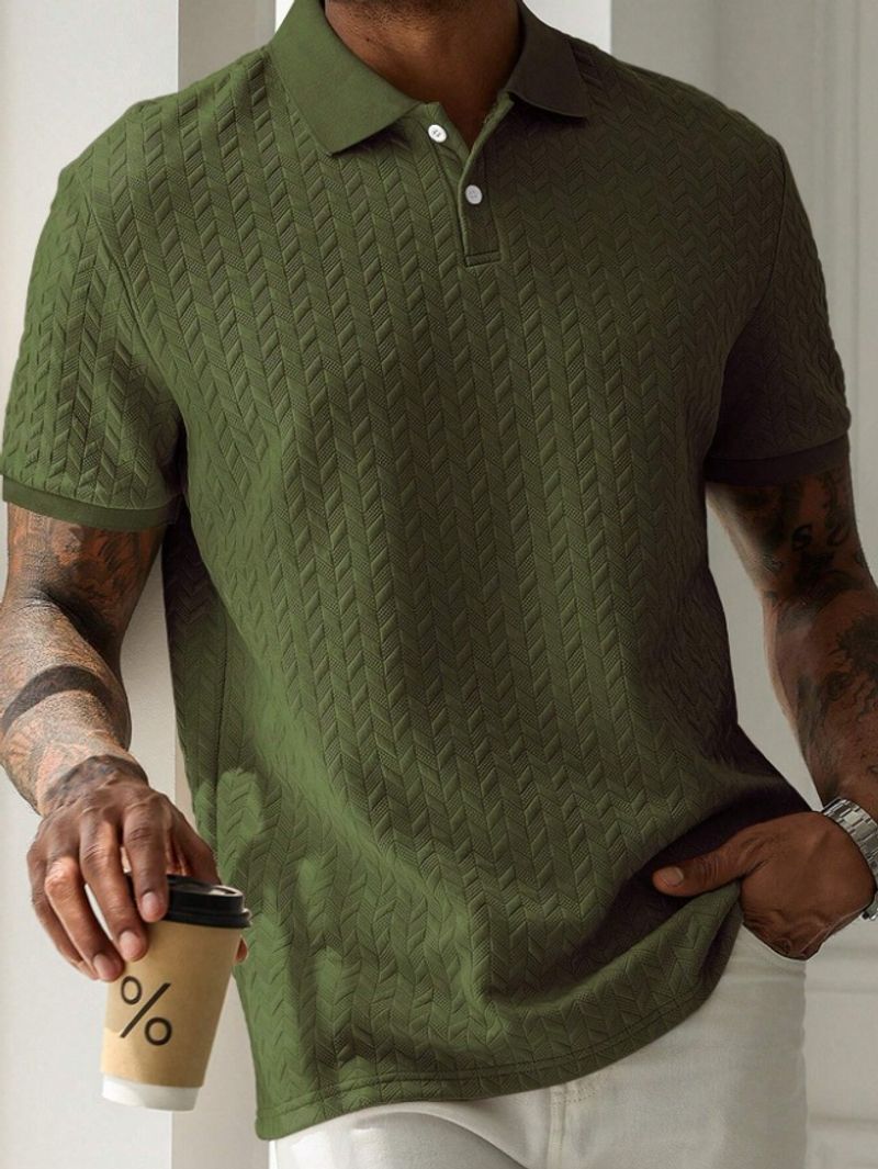 Men's Clothing Men's Solid Color Lapel Front Button Short Sleeve Simple Polo Shirt Casual Daily_voghion.com